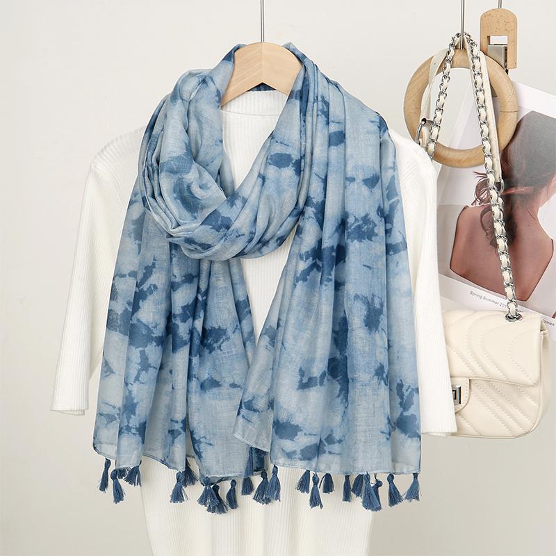 Elegant Floral Printed Hijab Cotton Viscose Tassel Shawl For Woman Fashion Beach Long Scarf Ladies Flower Headscarf 180*90cm