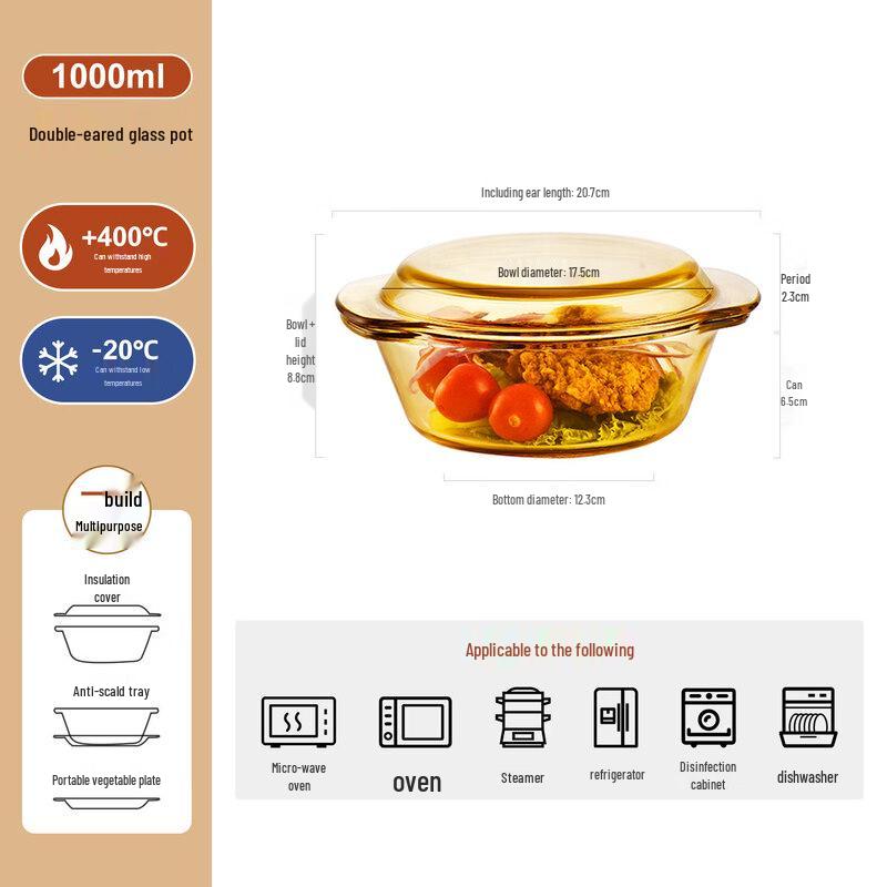 Qiwei Large Microwave Safe Glass Bowl with Lid