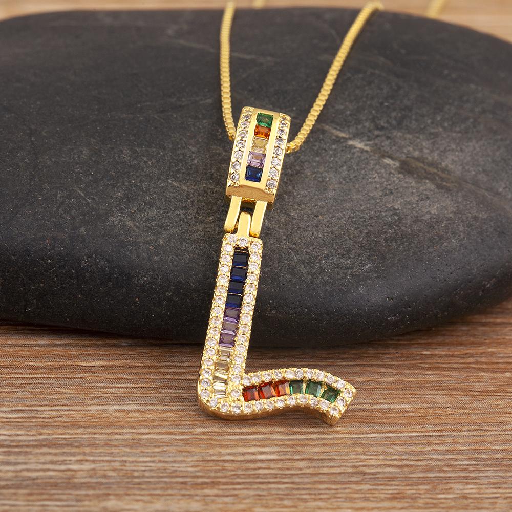 Nidin Simple Fashion 26 A-Z Letters Alphabet Rainbow Cubic Zirconia Pendant Necklace For Women Men Hip-Hop Style Copper Jewelry