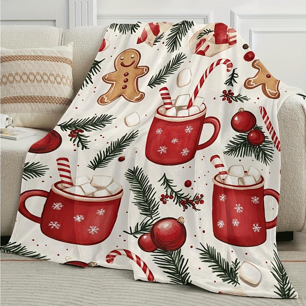 1pc Christmas Flannel Blanket - Soft Cozy Throw with Festive Cocoa Gingerbread Pine Print, All-Season Warmth for Couch