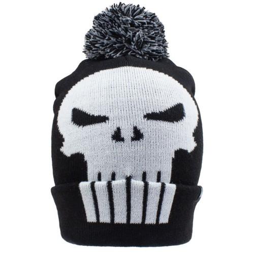 The Punisher Unisex Adult Skull Pom Pom Beanie