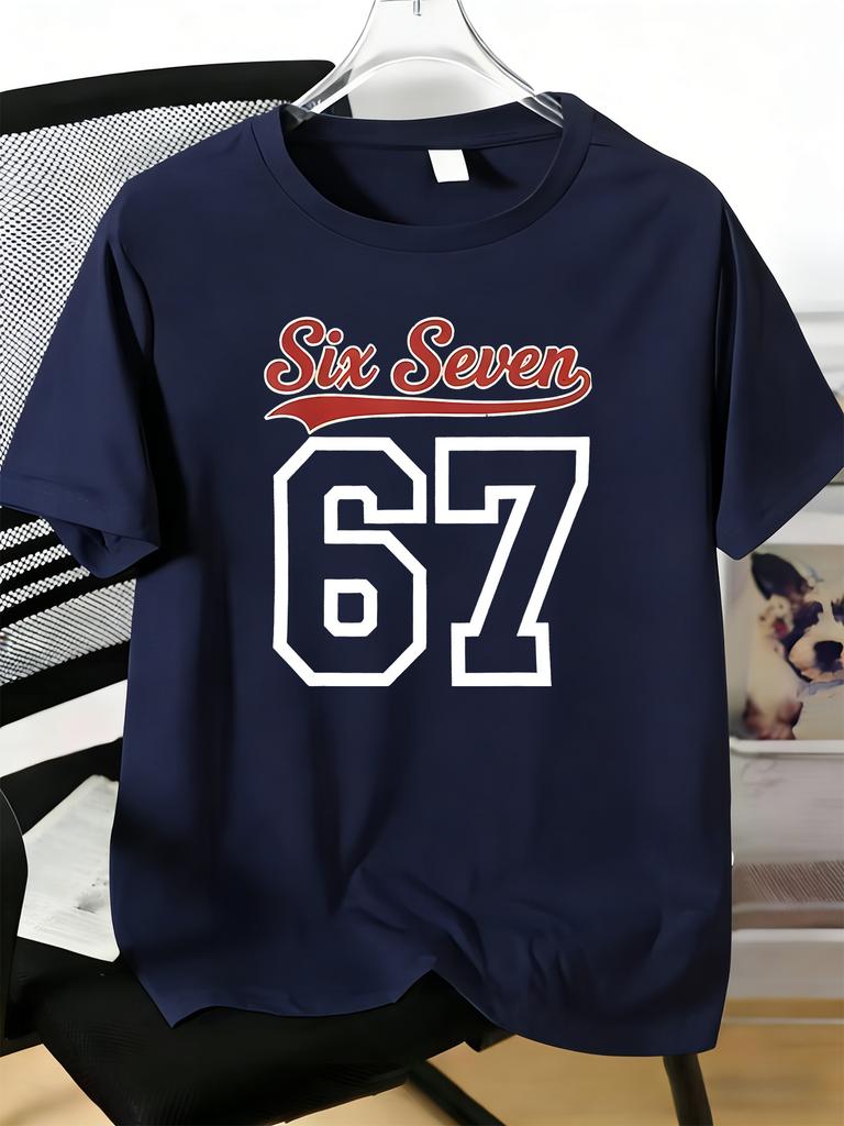 Unisexs Tee Retro Six Seven Number 67 Letter Print Cotton Short Sleeve Male Casual Streetwear Outdoor Daily Basic Fashion Top