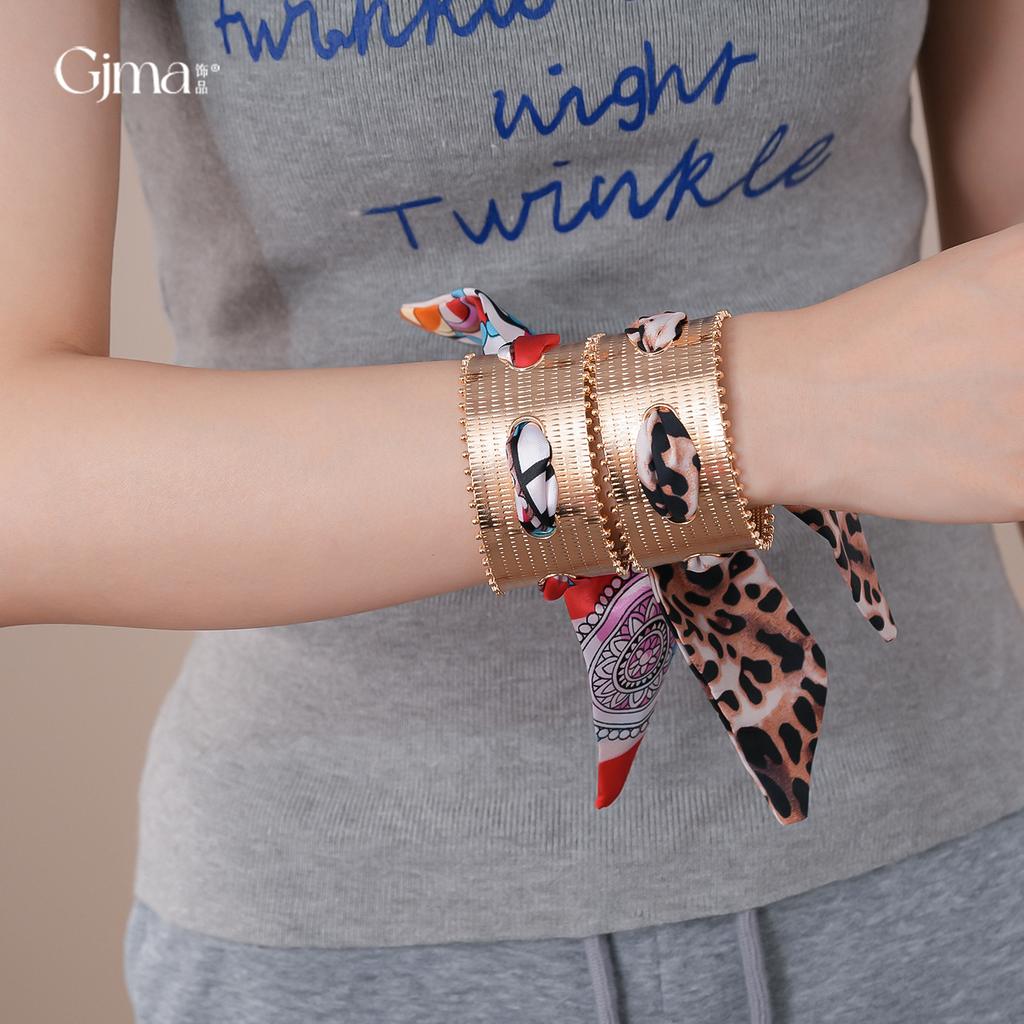 European and American Silk Scarf Winding Wide Surface Hollow Bracelet Personality Exaggerated Bracelet Jewelry Women