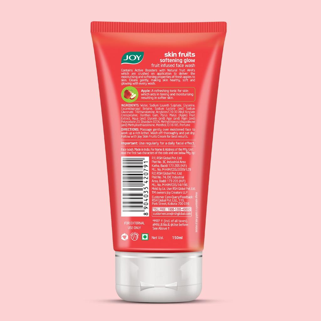 JOY Skin Fruits Apple Face Wash for Glowing Skin 100ML Pack of 2 | Hydrating, Softening, Nourishing Cleanser for All Skin Types