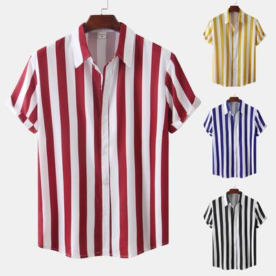 Pánske neformálne havajské tričko s pruhovanou potlačou s voľným pohodlným krátkym rukávom