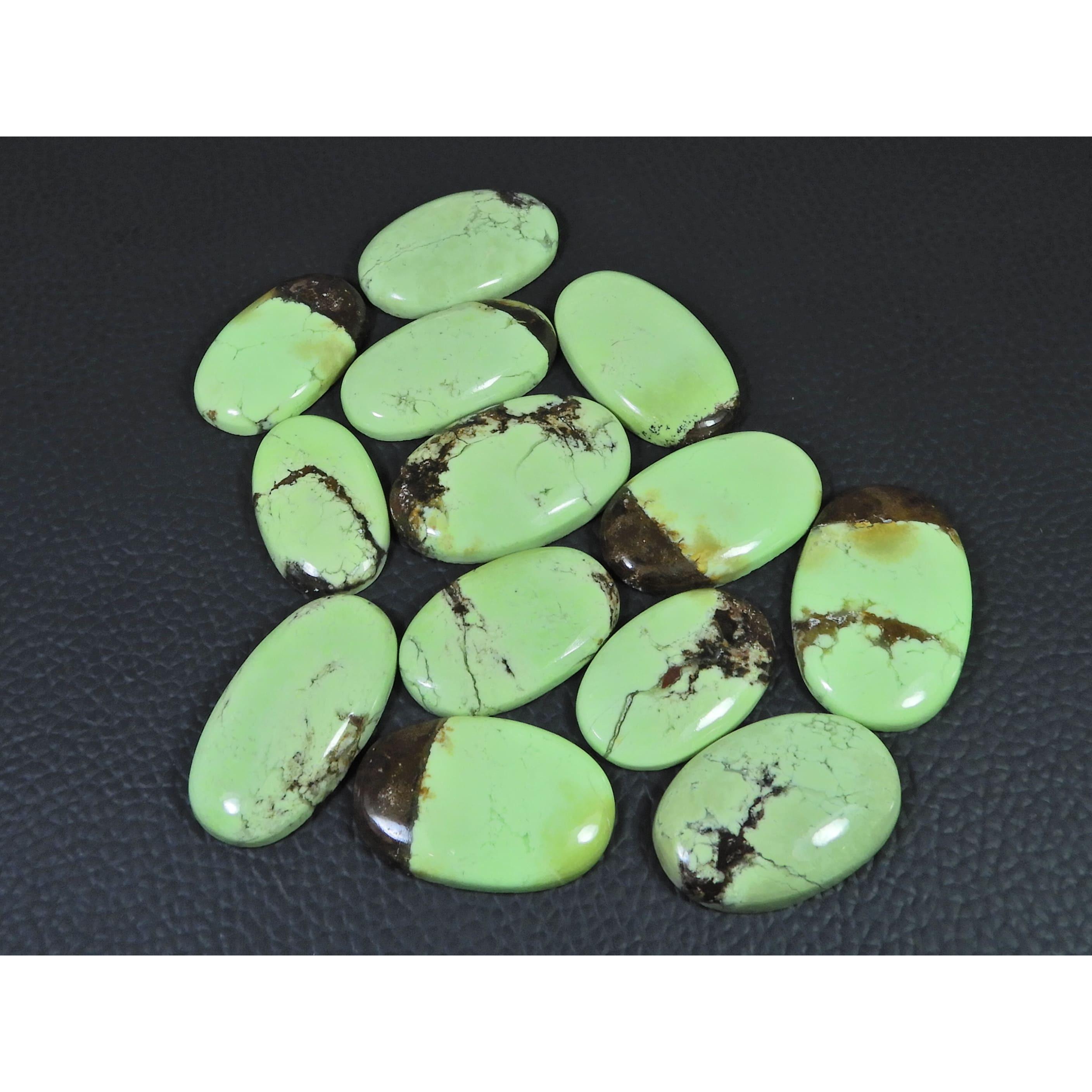 332Cts. Natural Lemon Chrysoprase Oval Cabochon Loose Gemstone 13 Pcs Lot C-2501