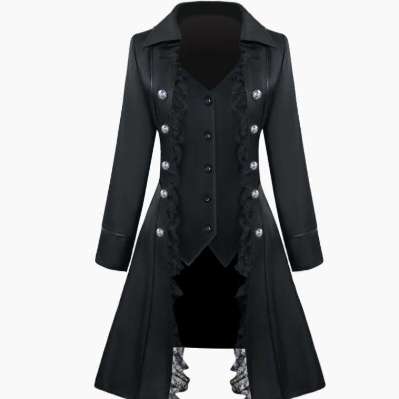 Autumn Wish Popular Medieval Solid Long sleeve Three Breasted Female Outwear Irregular Top Coat Women