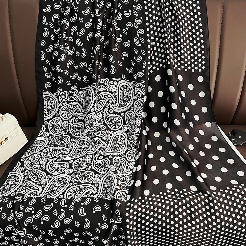 Classic vintage fashion silk scarf, black cashew polka dot, brocade long scarf, air conditioning, sunscreen, office dual-purpose shawl