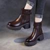 Women's Chelsea Boots Winter Plush Lined Chunky Platform Round Toe Ankle Boots with Metal Buckle Strap and Side Zipper