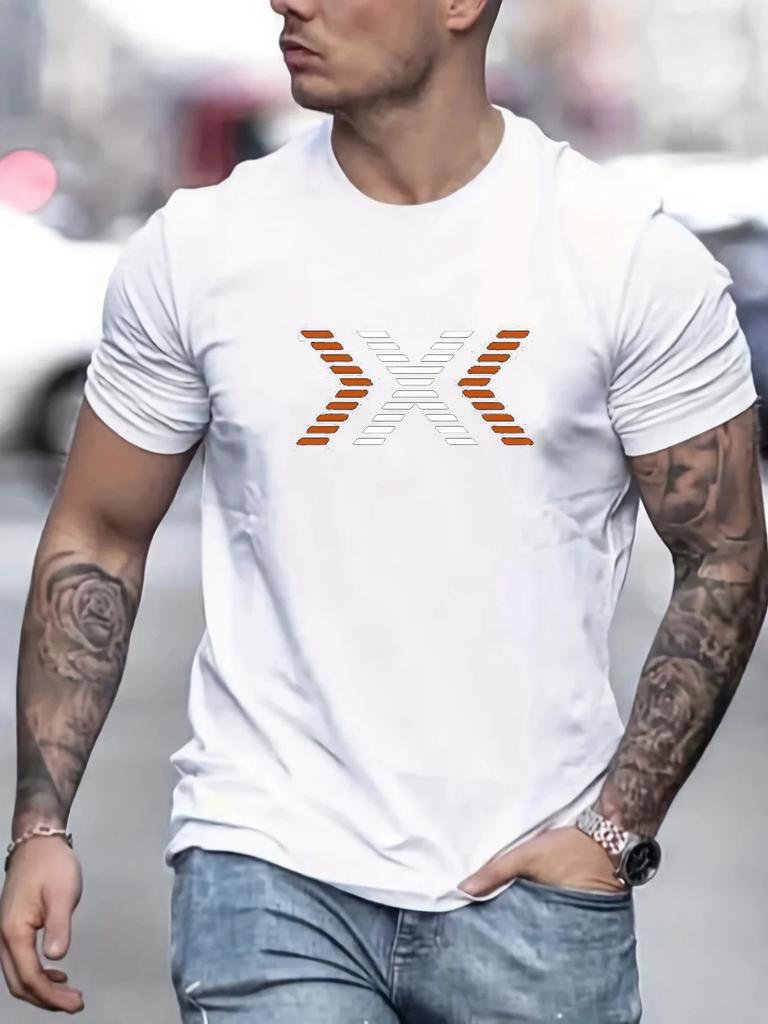 Men's Summer 100% Cotton Fashion Pattern Printed Loose Large Casual Round Neck Short Sleeve T-shirt Casual Letter Pattern Tops