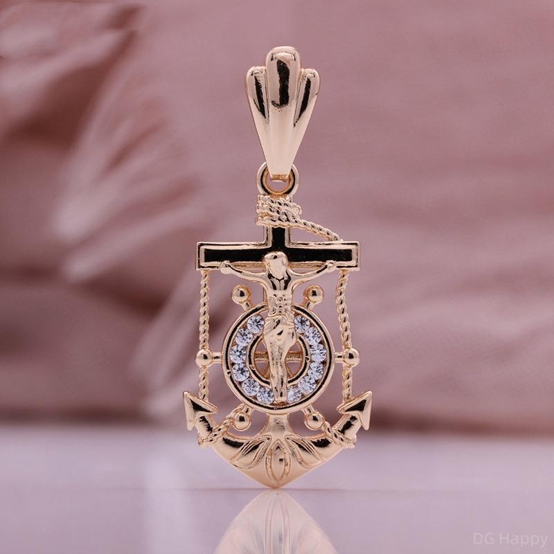 Fashion Hollowed Out Creative Boat Anchor Pendant Necklace Artificial Zircon Rose Gold Color Italian Craft Retro Style Necklace