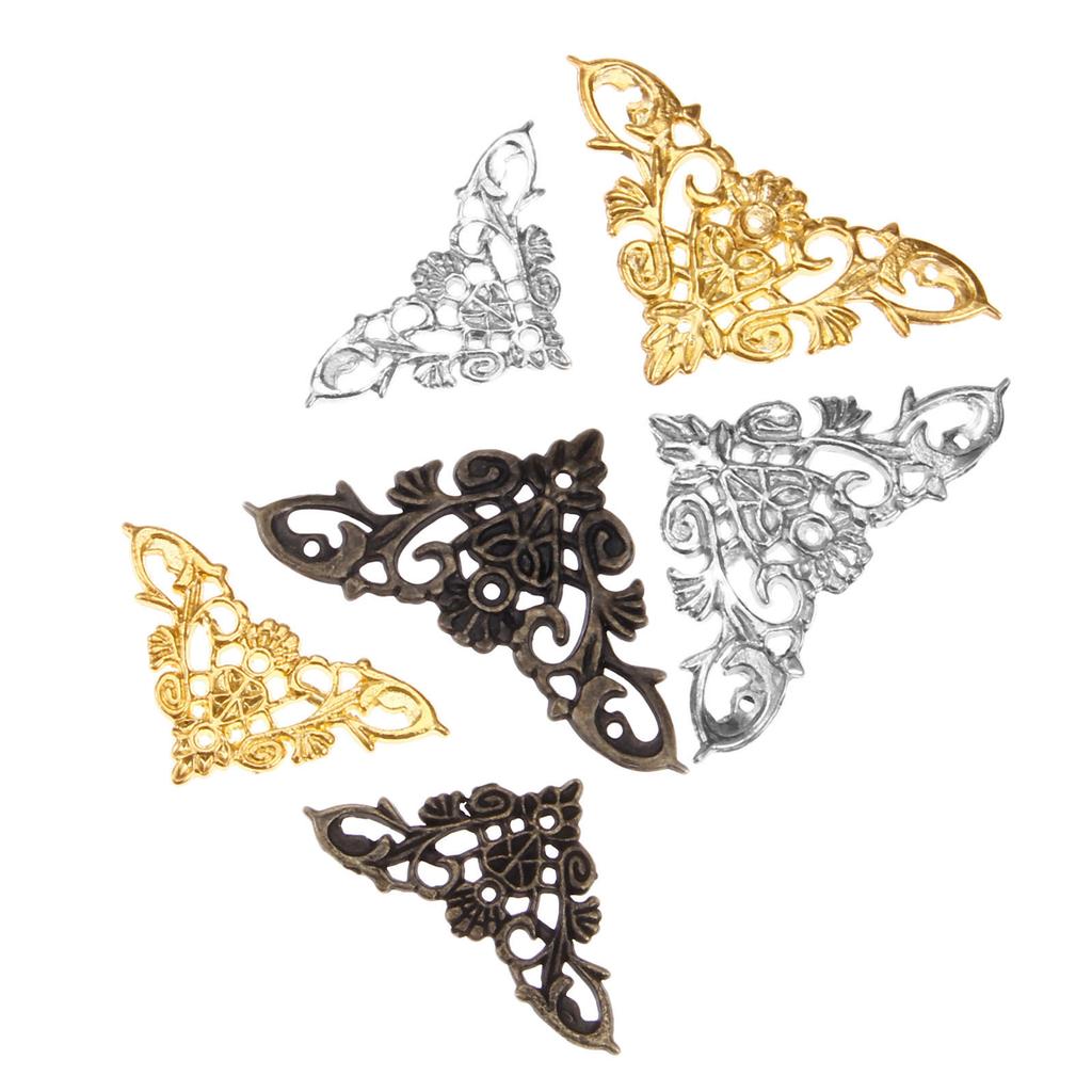 20 Pcs Cupboard Wood Corner Decorative Flower Wrap Corners Bronze Cover Guard Box Feet Metal Embossed Corner Code 35mm +Screws