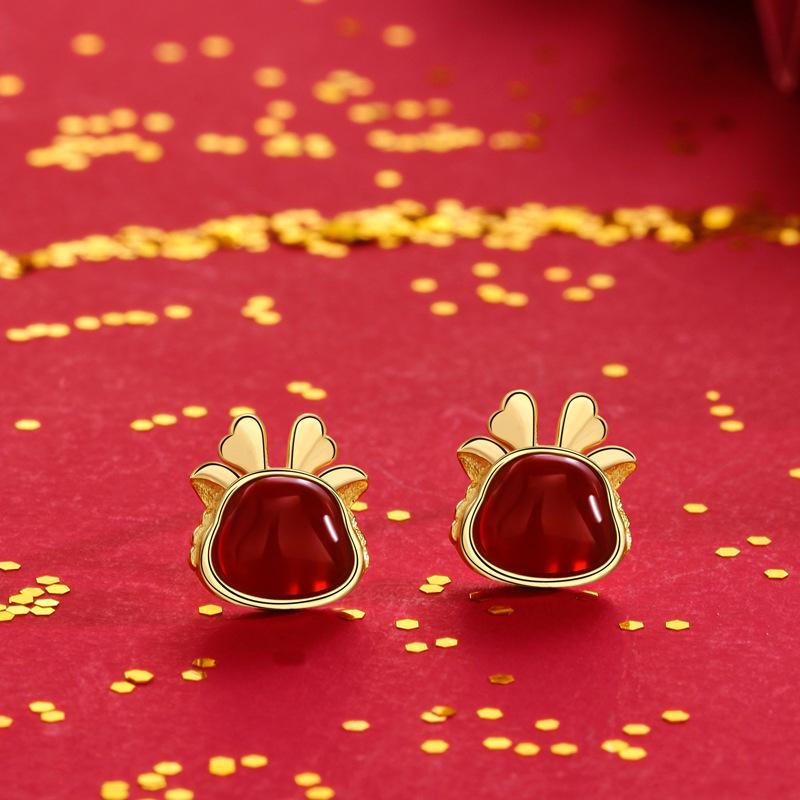 S925 Silver Zodiac Wealth-Attracting Dragon Earrings for Women – Chinese Style Dragon Year Accessories S925 Silver золотой