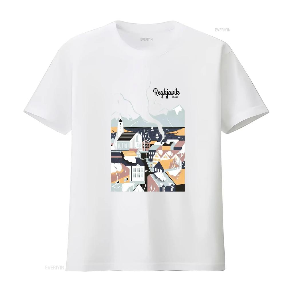 Reykjavik Iceland Travel Poster T shirt Ladies Top vintage Washed homme Slightly graphic Top For Everyday Wear Soft fashion