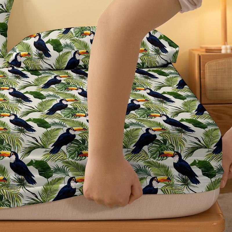 1 Simple Modern Plant Flower Animal Printed Matte Fitted Sheet, Bedroom Printed Bed Cover, Bedding (Excluding Pillowcases)