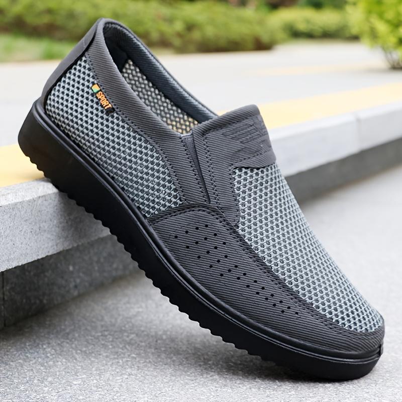 Lightweight Men's Breathable Slip-On Casual Shoes - Brown Mesh Fabric Low Top Walking Sneakers for Outdoor, All-Season Comfort