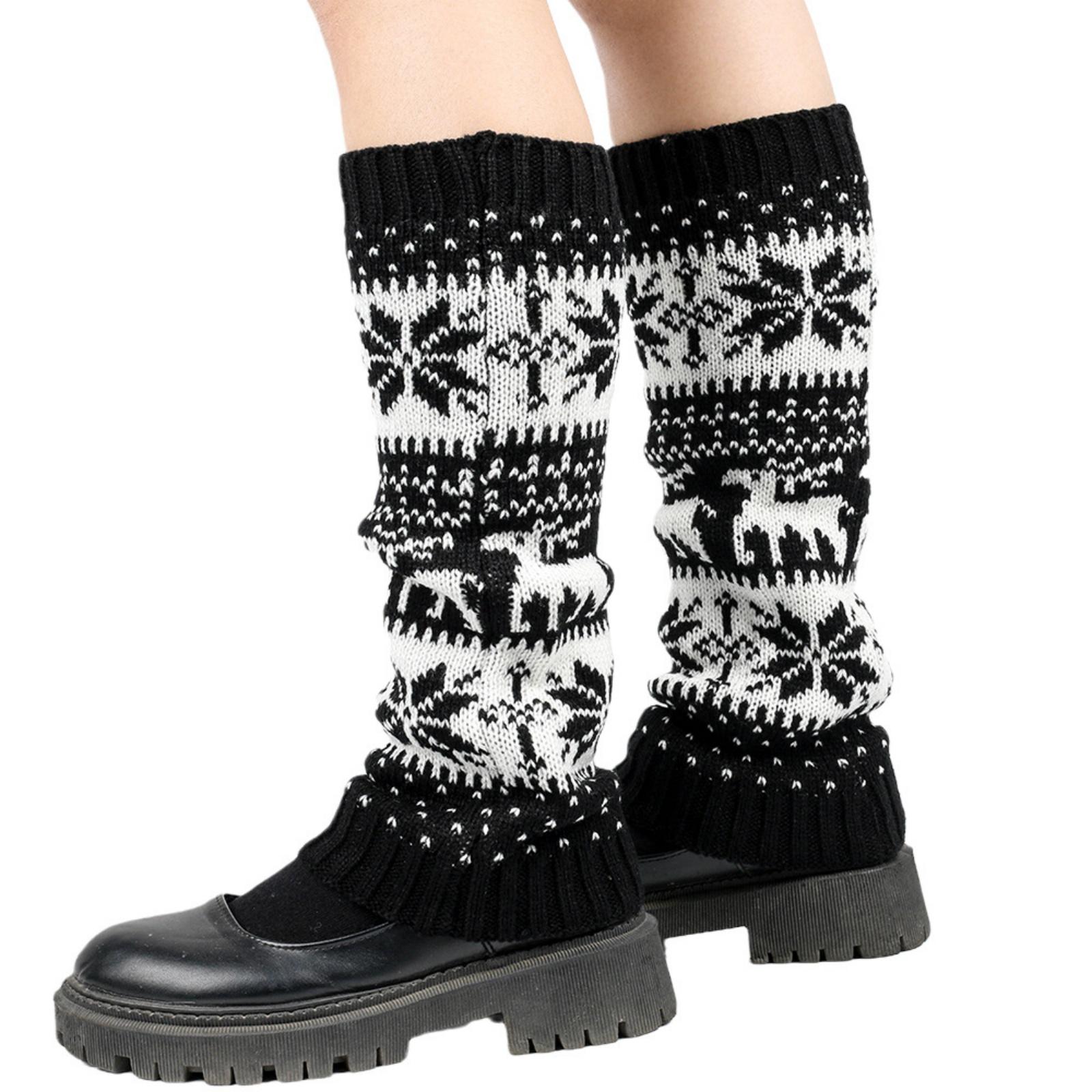 

Women s Winter Thickened Christmas Socks With Snowflakes And Fawns, Stackable Knitted Wool Sock Covers One Size чёрный