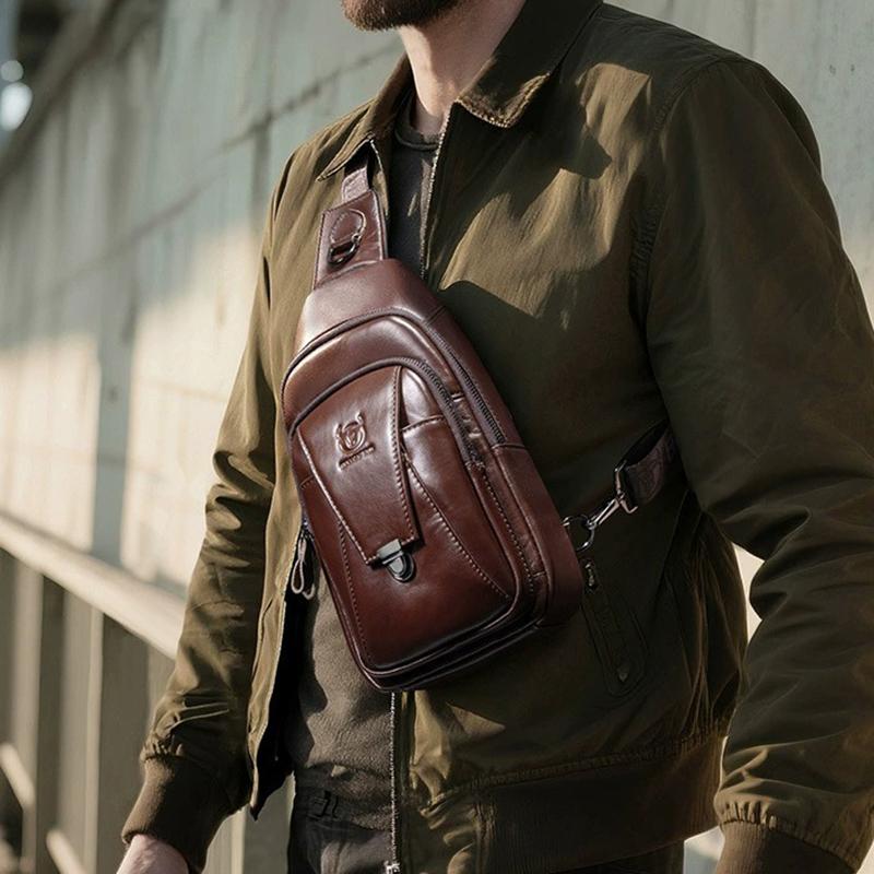 BULLCAPTAIN Vielseitige Herren Brusttasche aus echtem Leder - Modischer Crossbody Sling für Sport & Freizeit