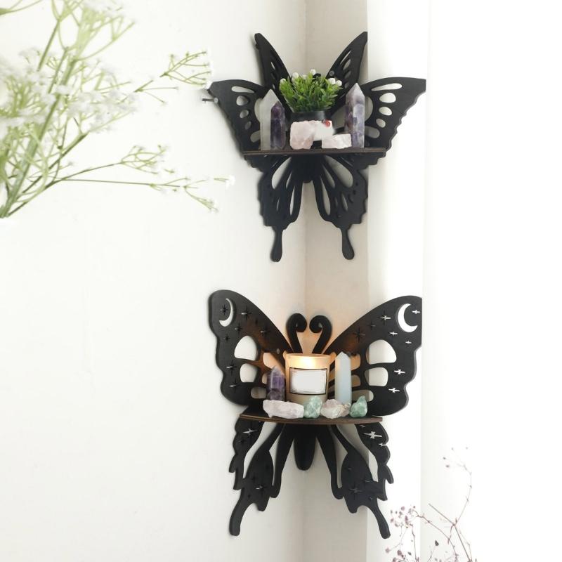 Butterfly Shaped Decorative Stand Fashionable Wall Shelf with Large Capacity Wood Jewelry and Perfumes Storage Rack