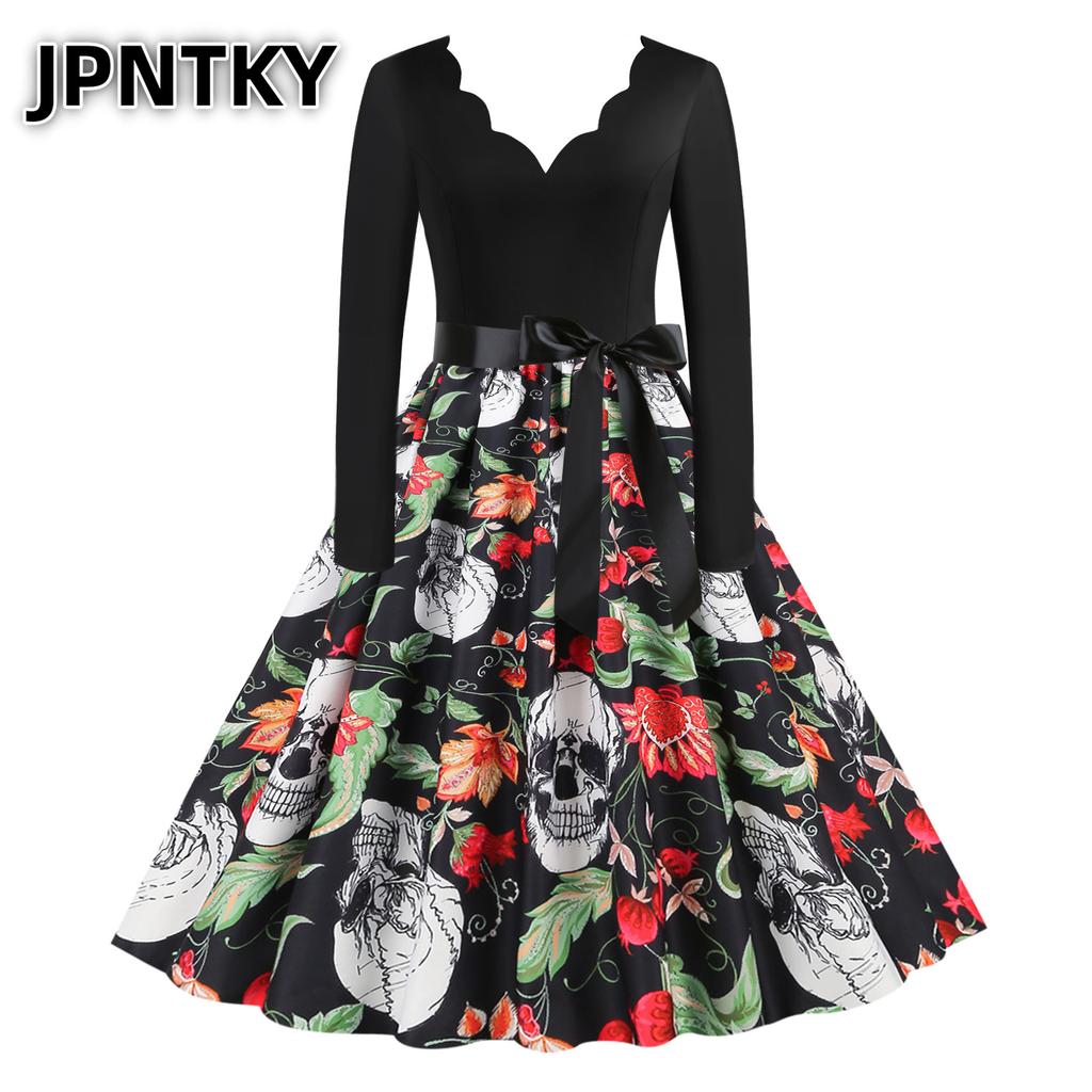 JPNTKY Fashion Autumn Winter Long Sleeve V-Neck Casual Dresses