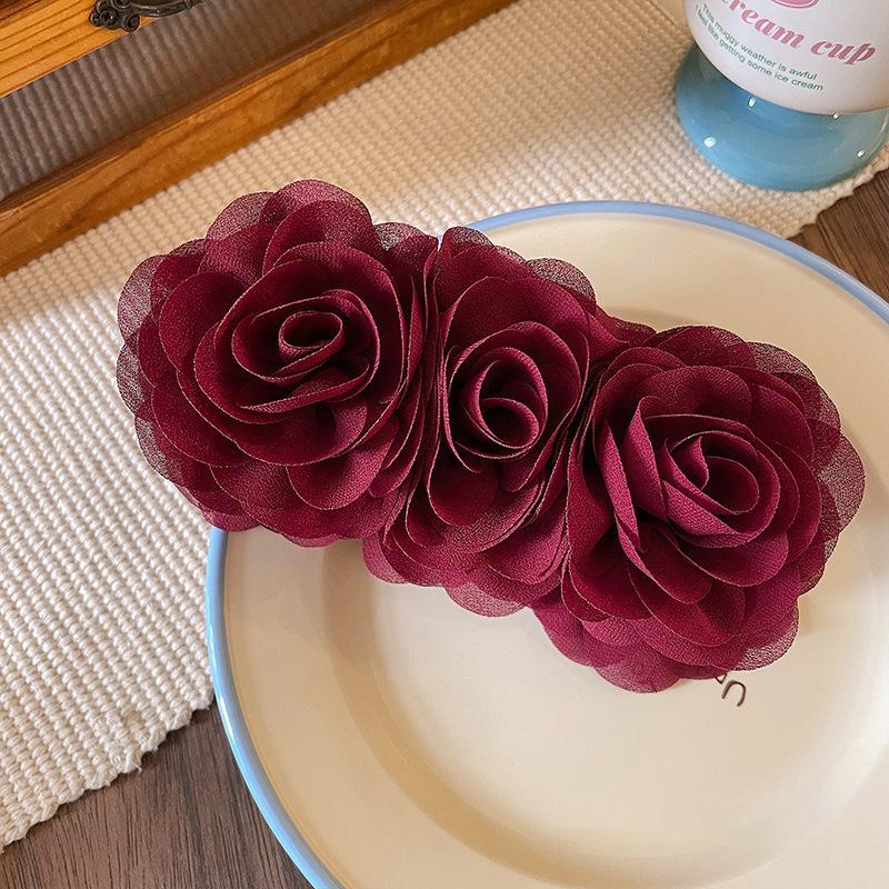 Vintage Large Solid Color Banana Hair Clip Soft Cloth Floral Non-slip Ponytail Holder for Girls Casual Daily Wear