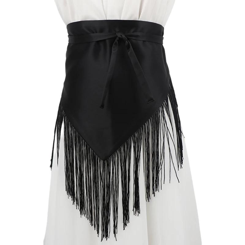 

Women Retro Tassel Waistband Wide Belt with Fringe Hip Scarf for Dance Costume Shirt Skirts Dress Fashion Waist Decor чорний
