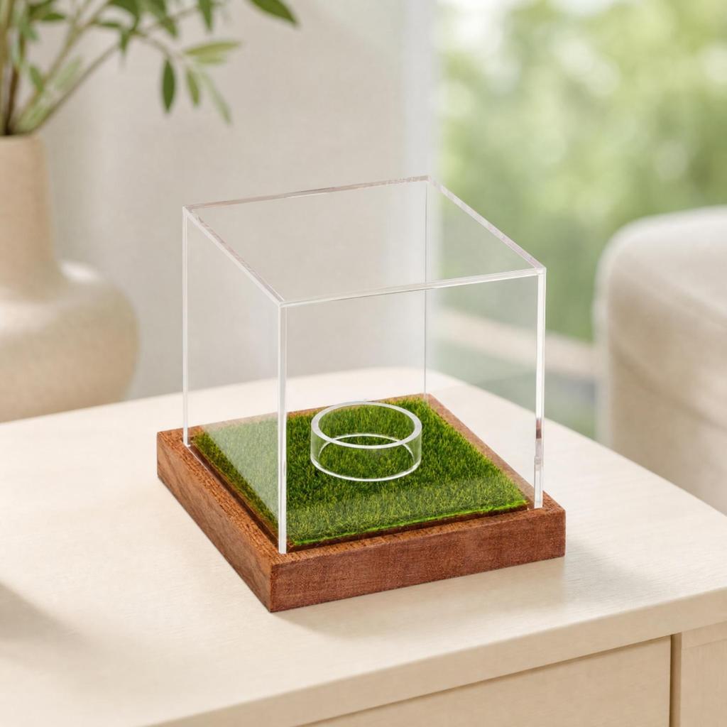 Golf Ball Showcase with Grass-Style Interior Dust Protection Acrylic