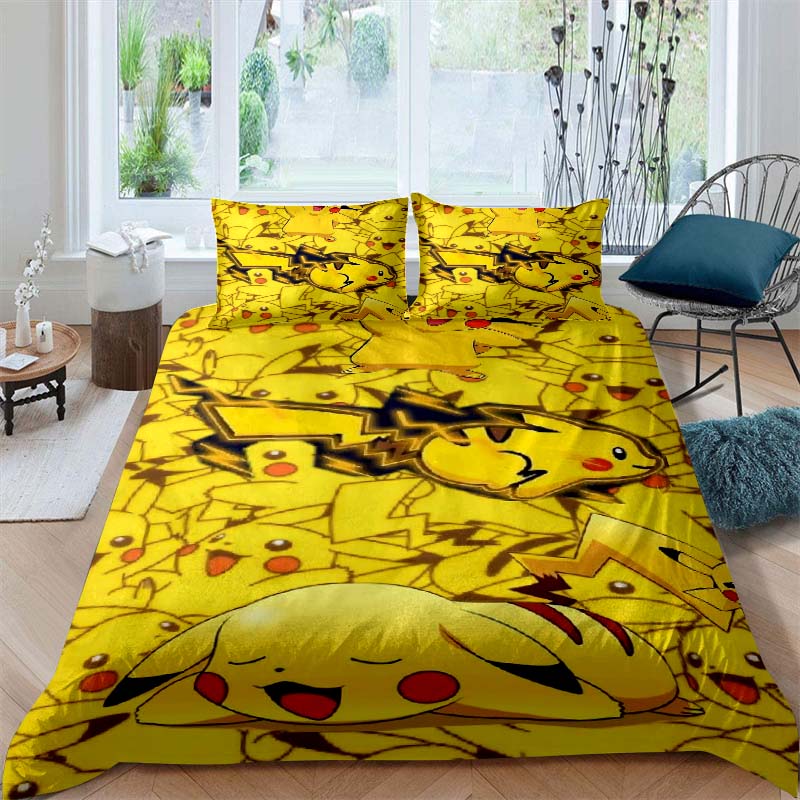 2026New Pikachu Cartoon Three-piece Bedding Set, Suitable for Bedroom Decor, Available in Large and Extra-large Sizes.
