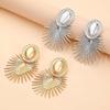 Exaggerated Metal Fan-Shaped Drop Earrings for Women Vintage Gold Color Irregular Oval Personality Earrings Jewelry Accessories