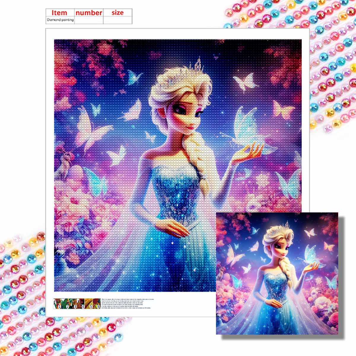

5D DIY Diamond Painting Decorative Elsa and Butterfly Full Round Drill Scenery Diamond Embroidery Cross Stitch Kits Home Decor Gift Round 20x20cm