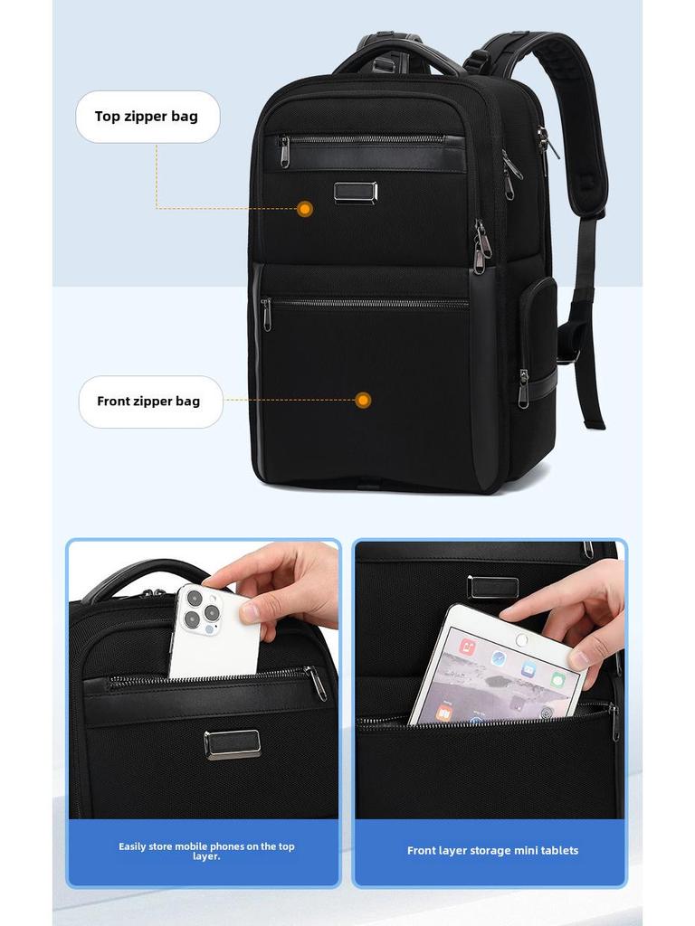 Men's High-End Genuine Leather Large Capacity Laptop Backpack for Business and Travel