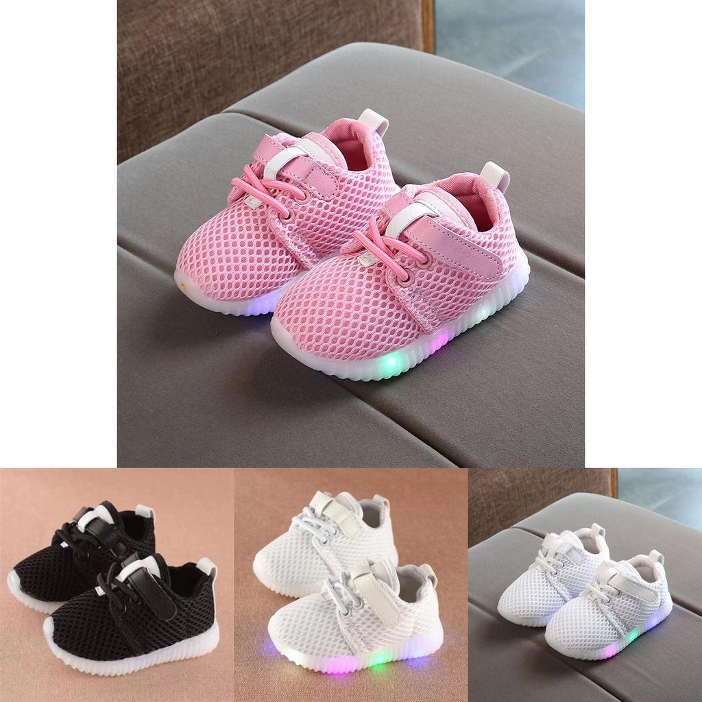 Kids White Led Shoes Soft Mesh Upper Cushioned Footbed Anti-skid Sole
