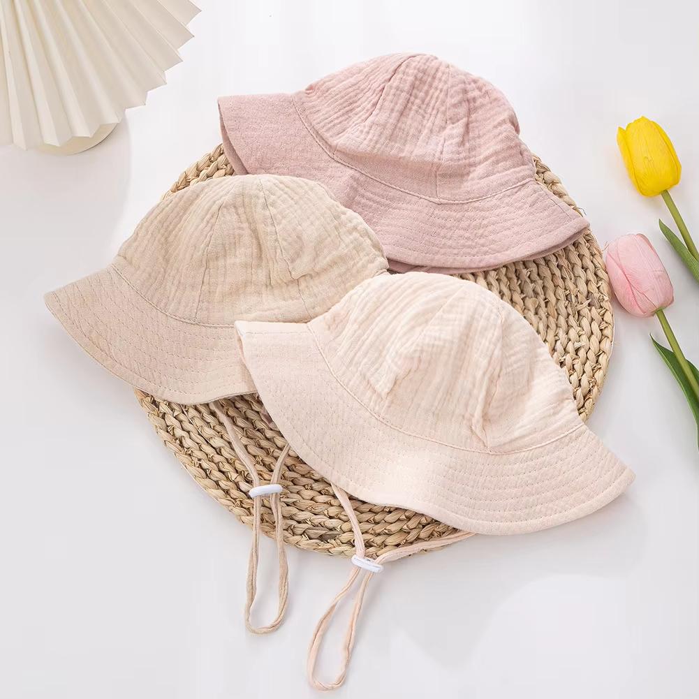 3-12M Children Fisherman's Cap Muslin Cotton Panama for Kids Baby Girl Boy Sun Hat Solid Color UV Bucket Hat Child Outdoor Cap