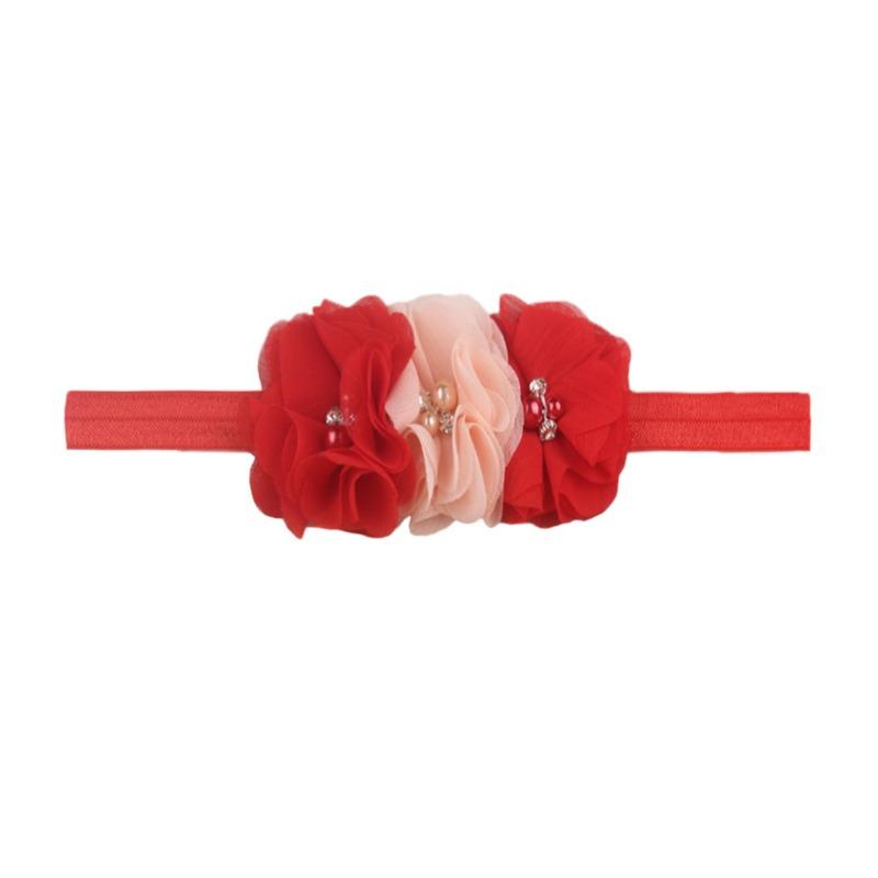 New Children's Three Chiffon Bead Flowers, Candy-colored Baby Elastic Headband, Baby Elastic Headband
