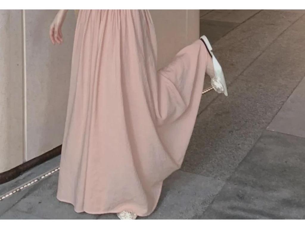 Rosa Rüschen Ärmellos Flatterärmel Quadratischer Ausschnitt Langes Kleid - Sommer 2024