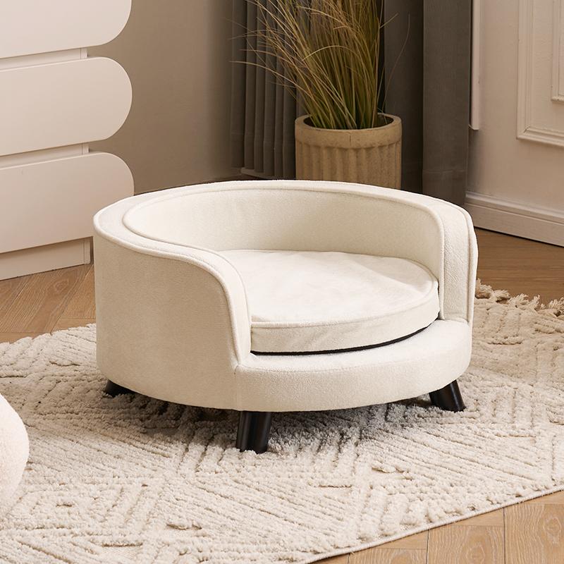 Removable Washable Cat Bed with Curved Design All-Season Pet Sofa for Small Dogs Plush Lounge Chair for Teddy Solid Wood Pet Bed