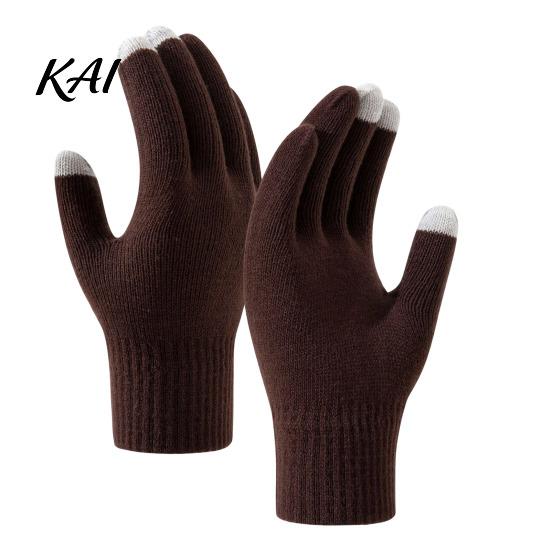 Skiing Snowboard Winter Gear Knitted Touchscreen Gloves for Women Men, Warm Five Finger Gloves, Elastic Ribbed Cuff Hand Warmers Thermal Cold Weather