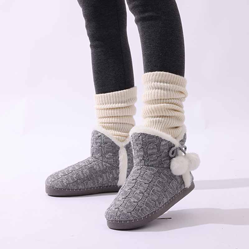 Bebealy Women Plush Cotton Boots With Bow Hairball Ornament Winter Warm Comfortable Boots Indoor Soft Cotton Boots For Women