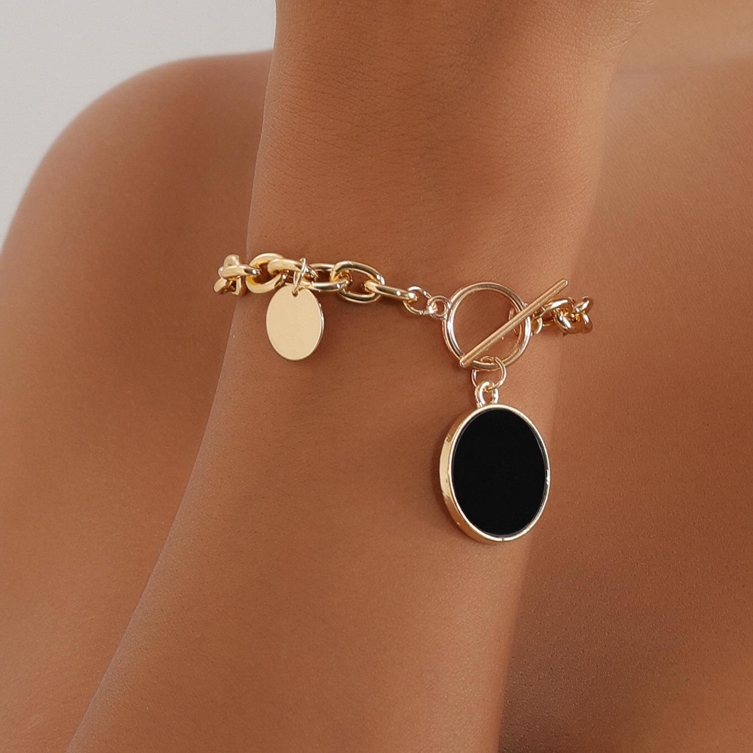 

European and American jewelry, sweet and cool Spice Girl black round imitation Fritillary ring, fashionable adjustable ring set for women