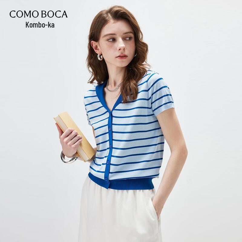 

Женский полосатый вязаный кардиган с коротким рукавом из смесовой шелковой пряжи XL