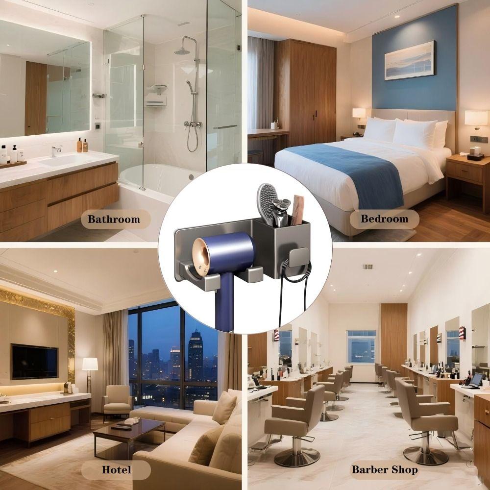Wall Mounted Storage Bracket Multi-Functional Blower Holder Hair Dryer Shelf  Home Bathroom