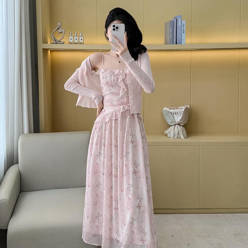 Summer Butterfly Floral Ruffle Camisole Dress – Slim Fit