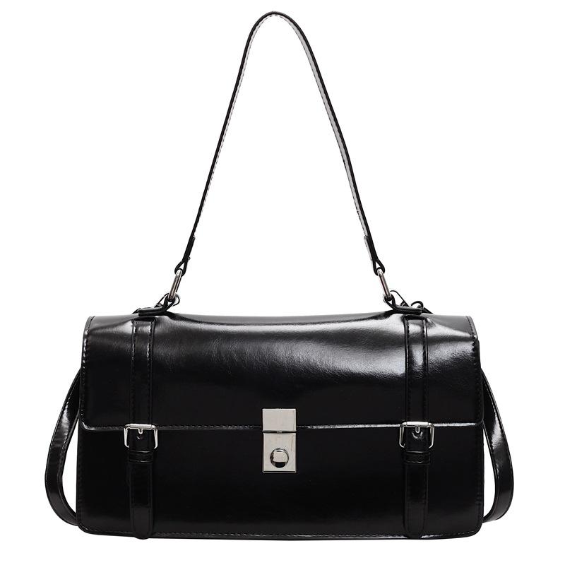 

Retro oil wax leather commuter briefcase new large-capacity baguette underarm bag single shoulder crossbody small square bag чёрный