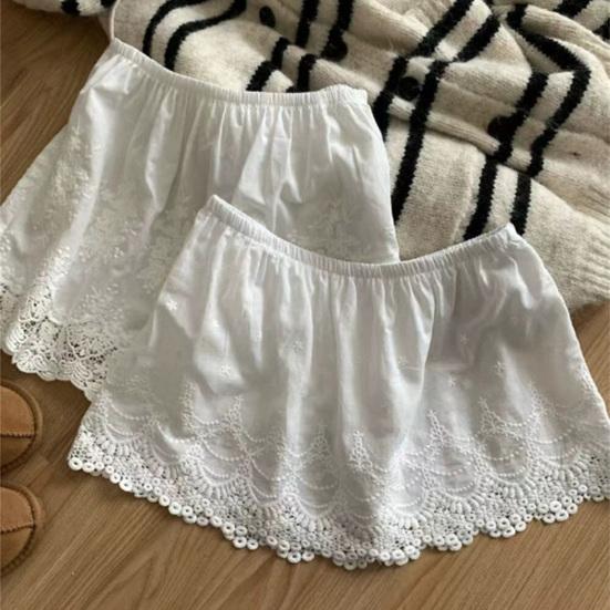Women Shirt Extender Elastic High Waist Hollow Embroidery Lace Flower Pattern Mini Skirt Solid Color Butt Curtain Extension