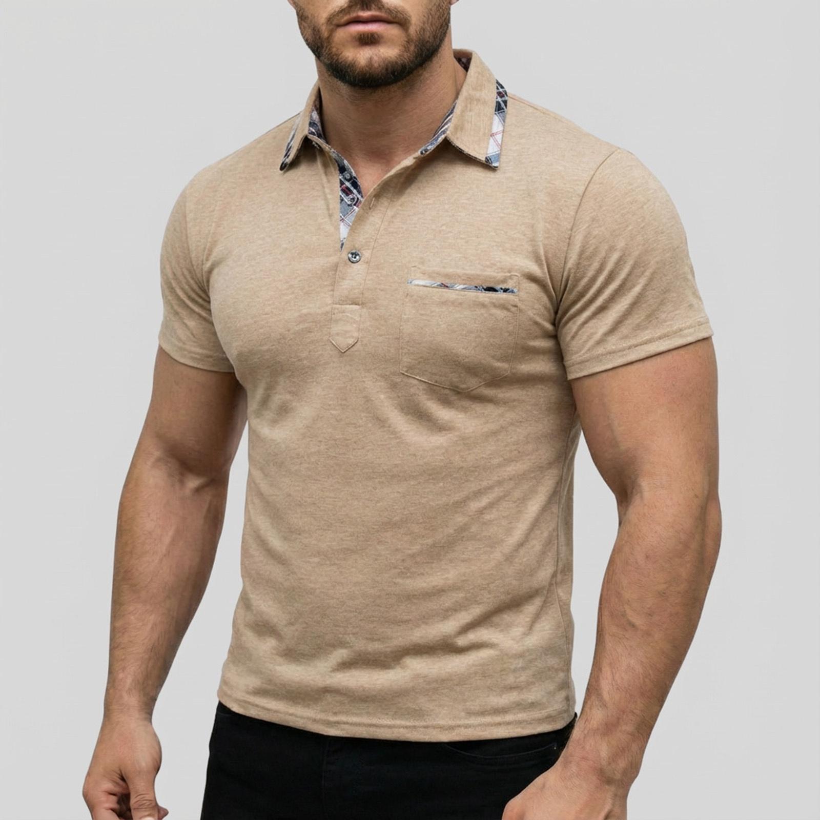 Men s Color Short Sleeve Tops Men s Casual Fashion Short Sleeve Tops L бежевый