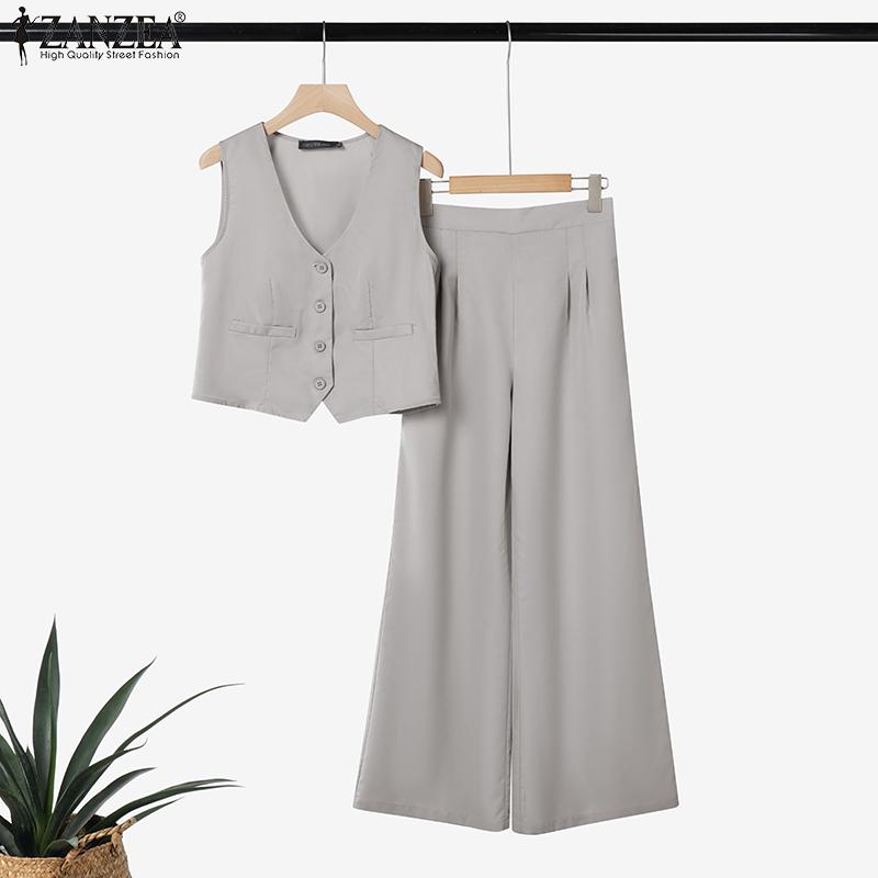 ZANZEA Ärmellose Weste, Oberteile und Hosen für Damen, zweiteiliges Sommer-Set