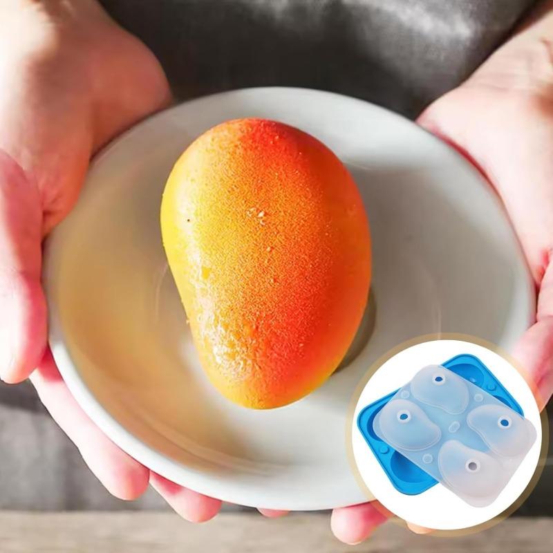 Silicone Mold Dessert Cake 4-hole 3D Mango Shaped Ice Tray Mold Gummy Fruit Shaped Candy Baking Chocolate DIY Baking Pastry Tool