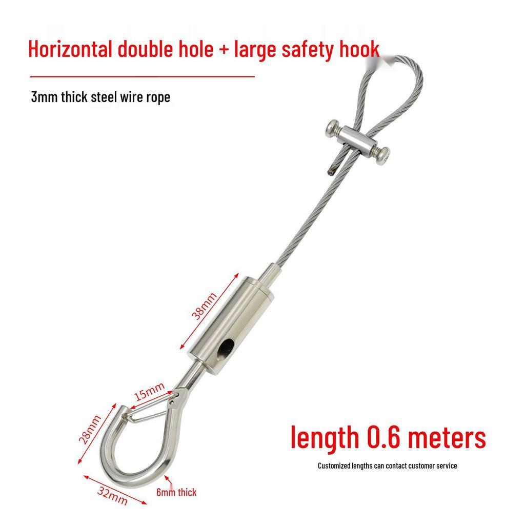 Adjustable 304 Stainless Steel Wire Rope with Double-Head Safety Hook and Spring Clip