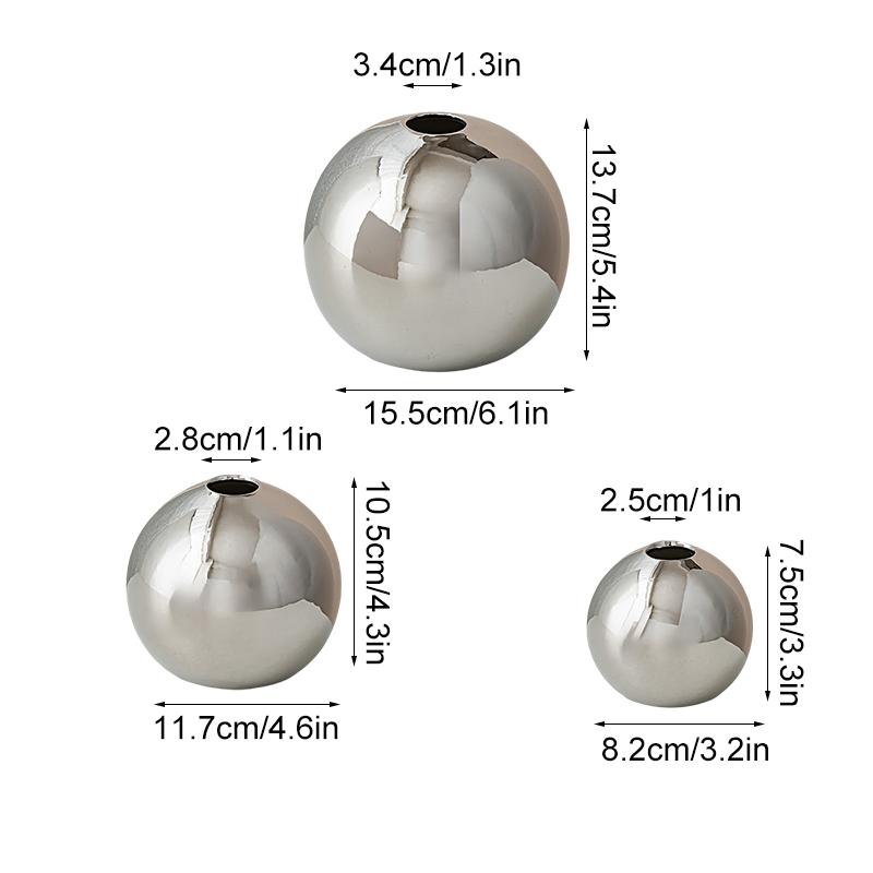 1/3pcs Plated Vase Modern Round Ball Vase Table Decor Accessories Flower Arrangement Craft Home Decoration SML
