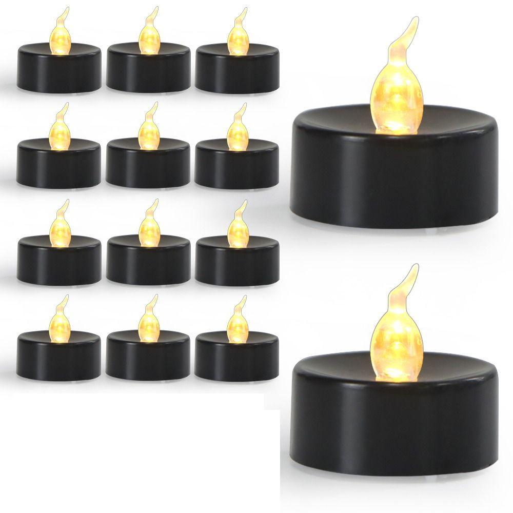12Pcs Black Black Candle Light Plastic+LED Effect Flickering Candle  Home Decoration